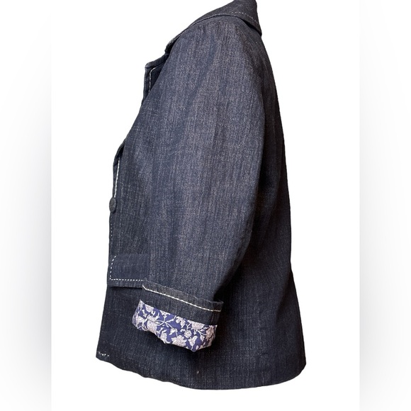 Talbots navy dark wash fully lined fitted denim single closure jacket 3/4 sleeve - Picture 13 of 13